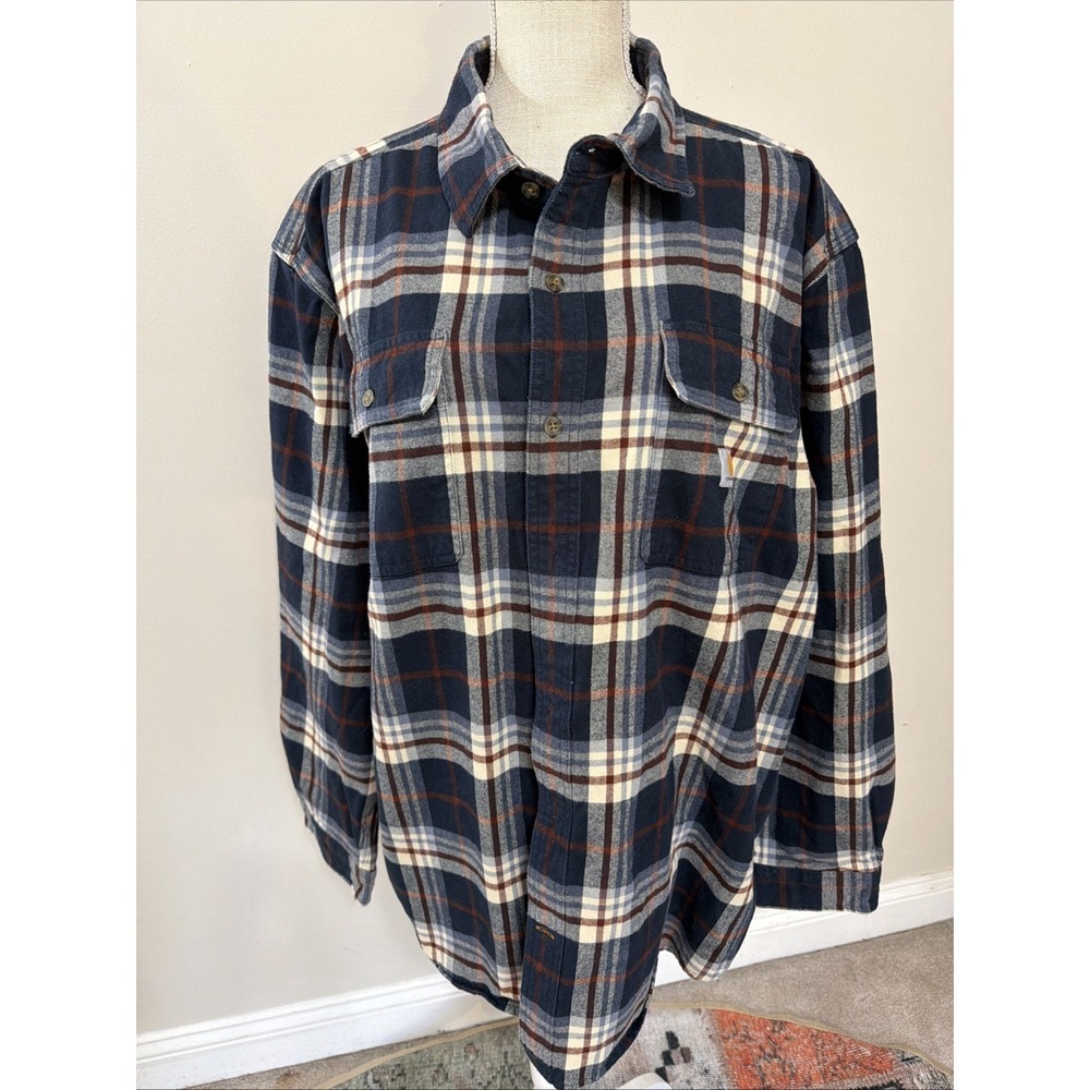 Carhartt Heavyweight Long Sleeve Blue Plais Button‎ Down Shirt XL